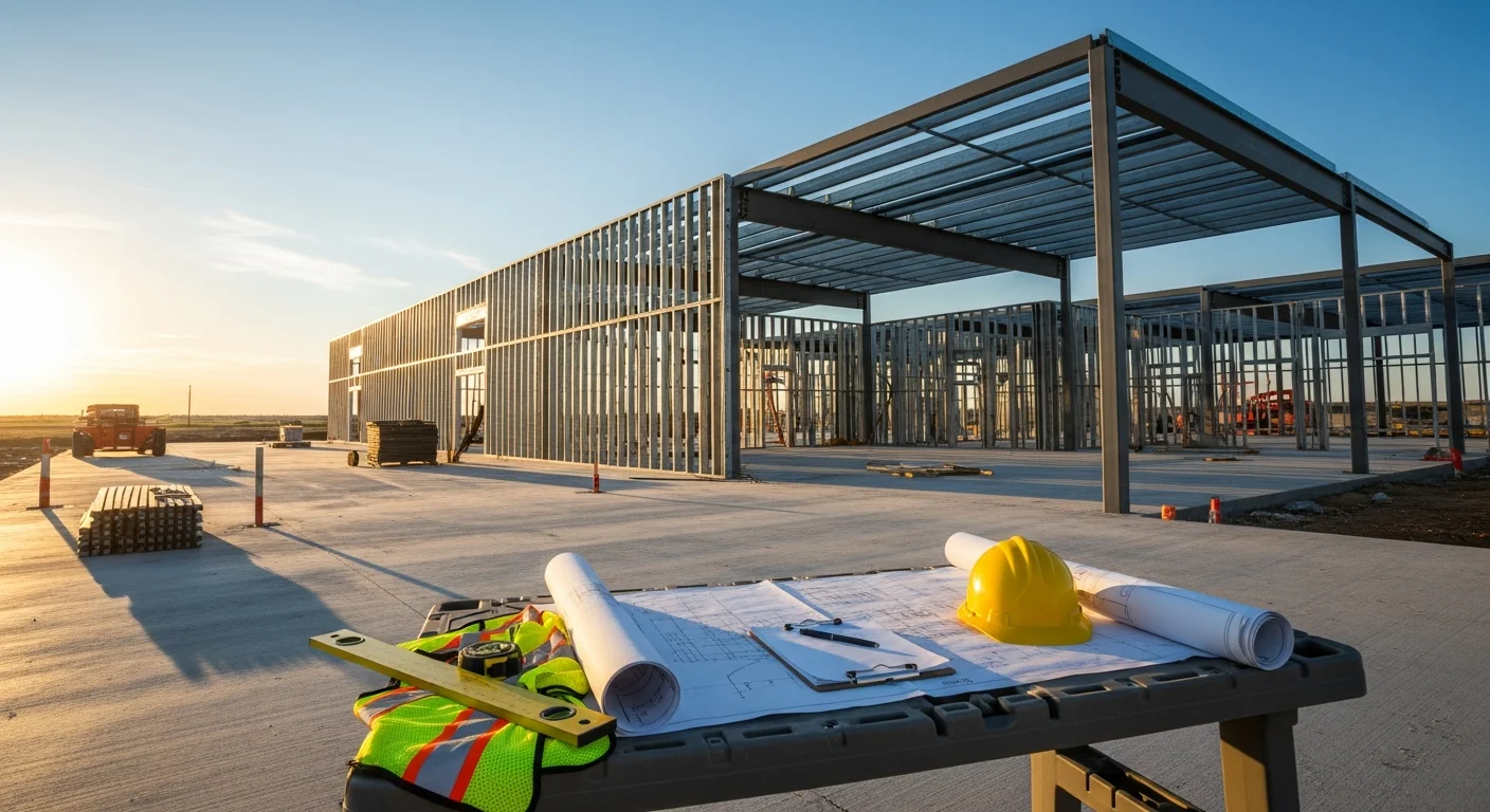 A newly completed commercial building in Amarillo, Texas, showing a finished exterior facade with a parking lot and clear blue Panhandle sky in the background. The structure reflects a ground-up commercial construction project built for the open high-plains environment.